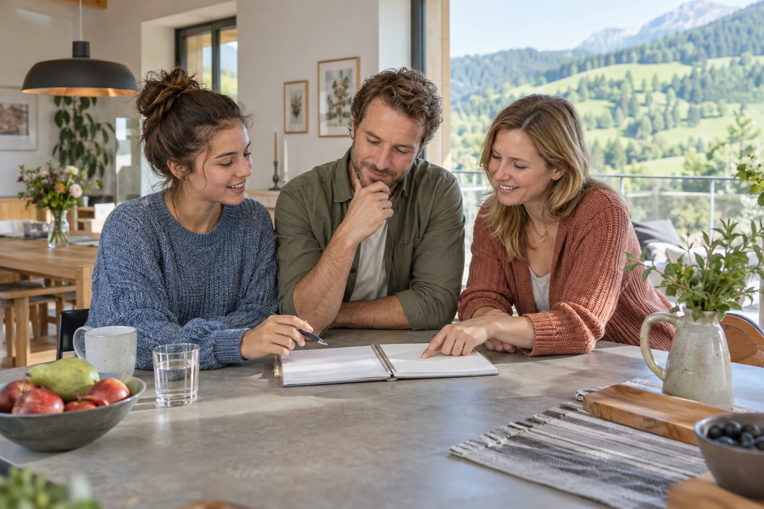 Gasteltern und Au Pair planen gemeinsam die Woche in Österreich.