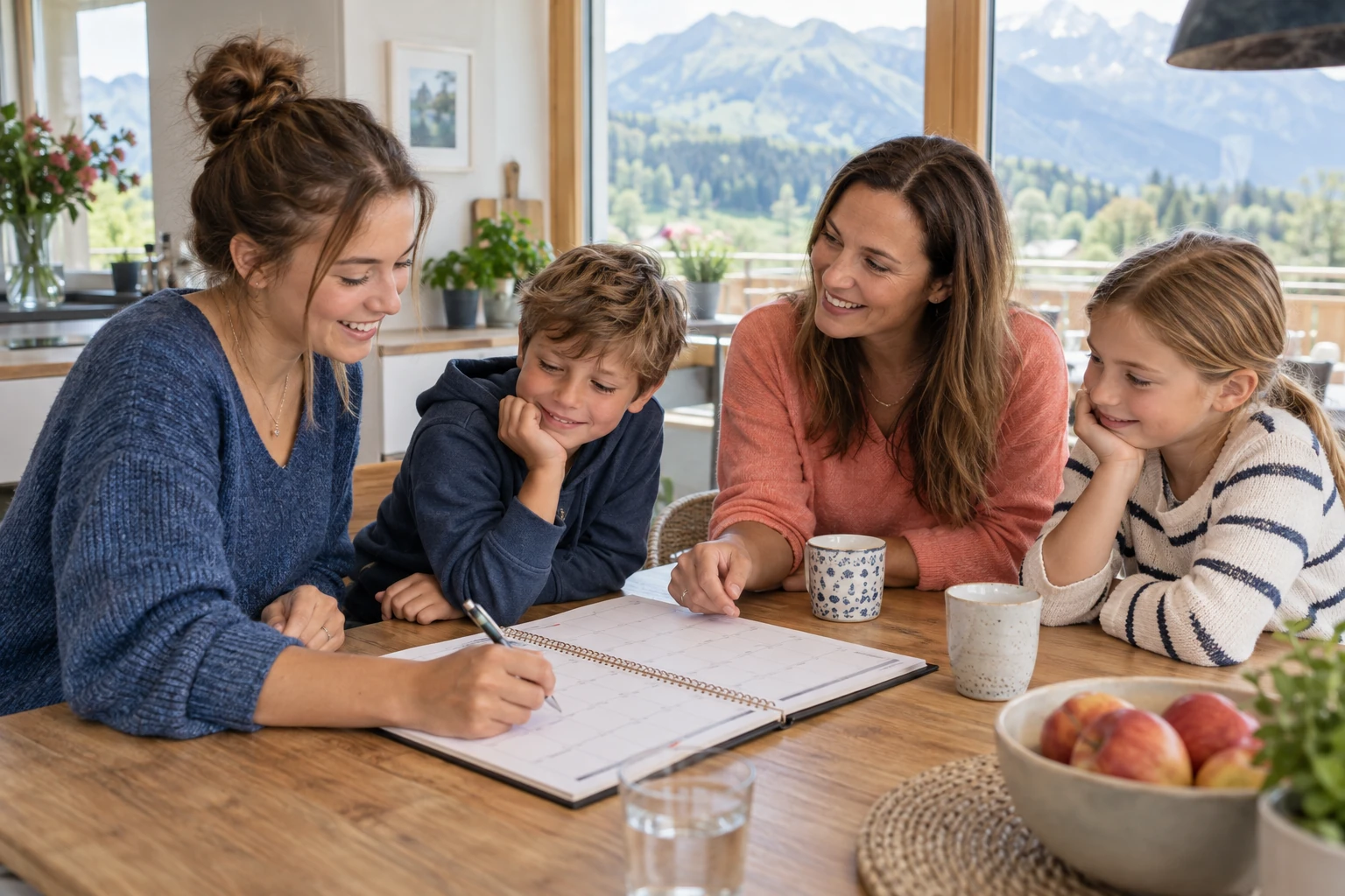 Eine Familie plant mit ihrem Au Pair die nächste Woche.