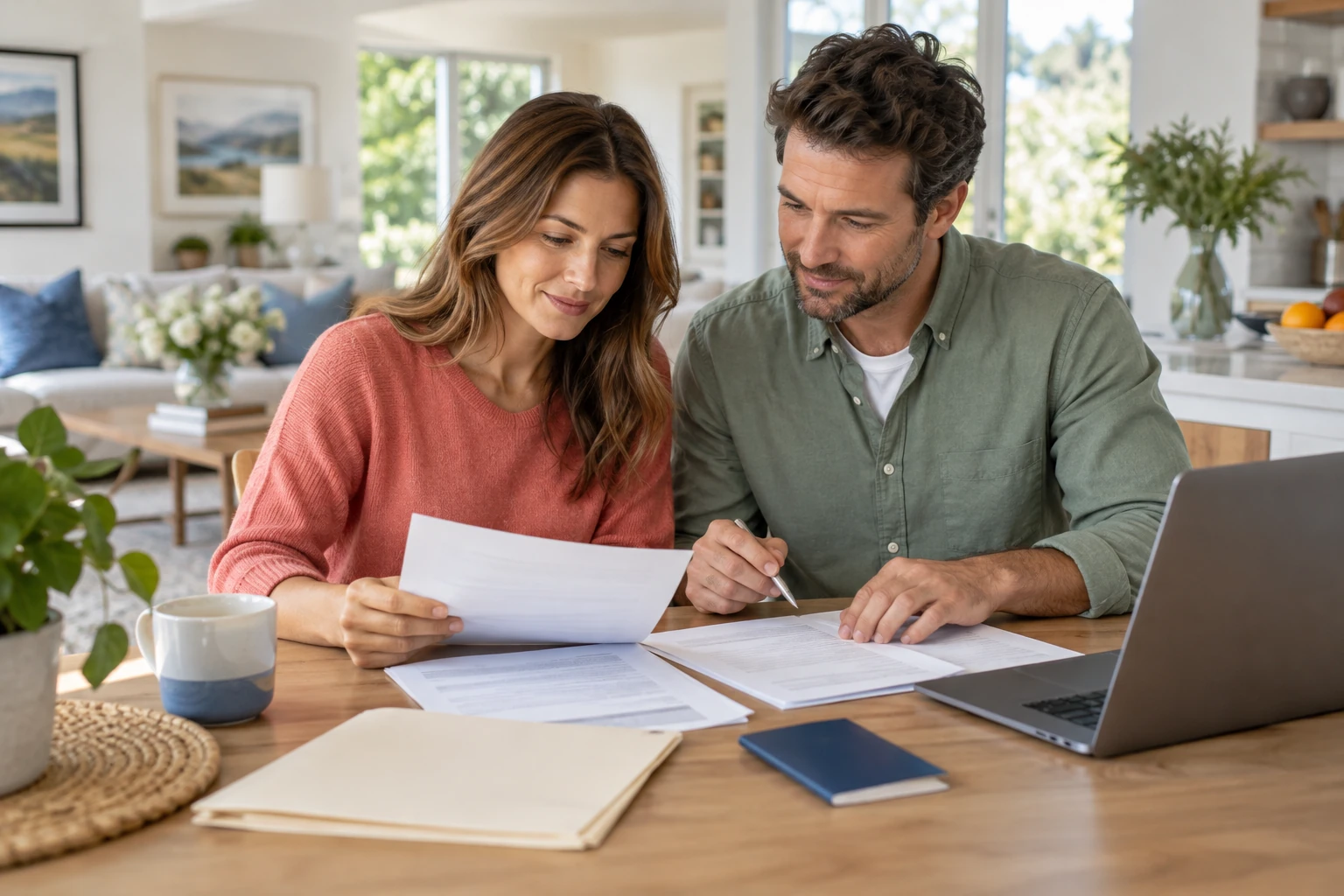 Host parents preparing documents for the au pair stay together.